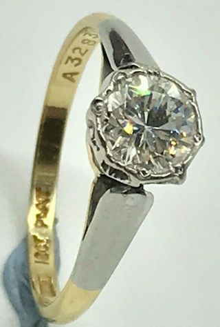 Antique 18ct Gold & Platinum Diamond Solitaire Ring 0.  80 Carat