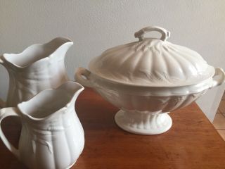 Antique White Ironstone Soup Tureen Wheat Pattern 2