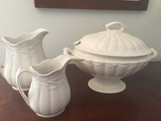 Antique White Ironstone Soup Tureen Wheat Pattern 3