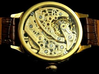 Jaeger LeCoultre Vintage Men ' s Wristwatch Gold Skeleton Mens Wrist Watch Swiss 5