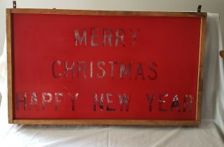 Vintage Merry Christmas Happy Year Light Up Sign Wood Glass Marquee Unique