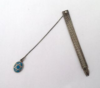 Vintage Jewish Enamel Silver Torah Yad Or Bookmark,  Judaica Star Of David