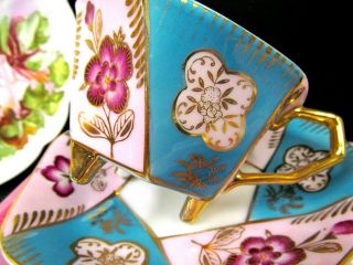Made In Japan Tea Cup And Saucer Pink & Blue Floral Painted Teacup 3 Little Feet