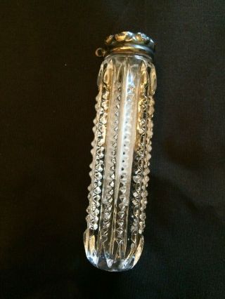 Antique Victorian Chatelaine Cut Crystal Laydown Perfume/scent Bottle Silver Cap
