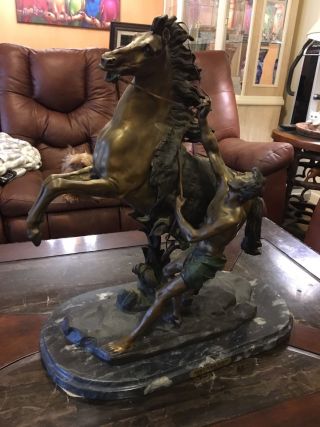 Antique Bronze Sculpture French Signed Marly Horse Guillaume Coustou Statue Art