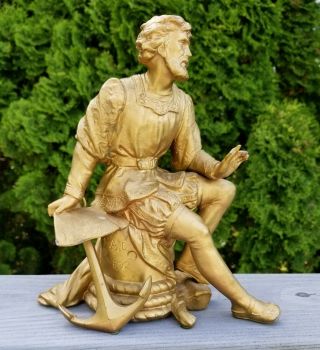 Antique Spelter Clock Topper Figure Christopher Columbus By N.  Mullers Sons