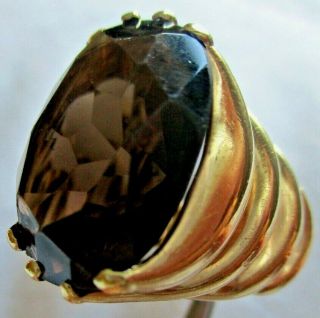 Vintage Lj Smokey Topaz Cabochon 14k Gold Ring 15.  7 Grams Scrap?