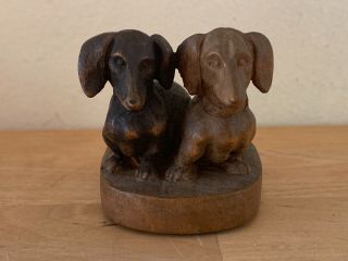 Josef ALBL Germany Oberammergau Hand Carved Wooden Miniature Dachshunds 2