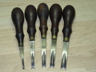 5 VTG rosewood handle GOMPH Leather tools 1,  2,  3,  4,  5 edger channel er 8