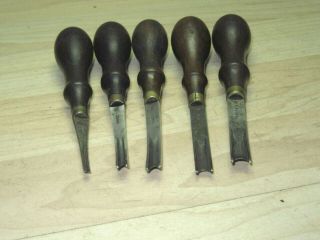 5 VTG rosewood handle GOMPH Leather tools 1,  2,  3,  4,  5 edger channel er 9
