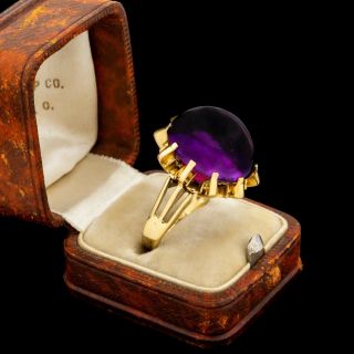 Antique Vintage Art Deco 14k Gold Sugarloaf Siberian Amethyst Band Ring Sz 8.  5