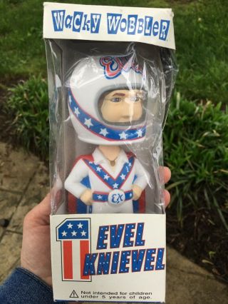 Evel Knievel Funko Wacky Wobbler Bobble Head Figure Helmet Rare Stunt Cycle Nib