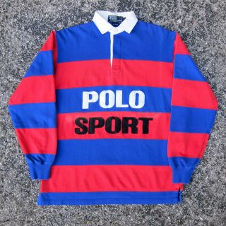Early 90s Vtg Polo Sport Ralph Lauren Striped Spell Out Rugby Shirt 1992 Stadium
