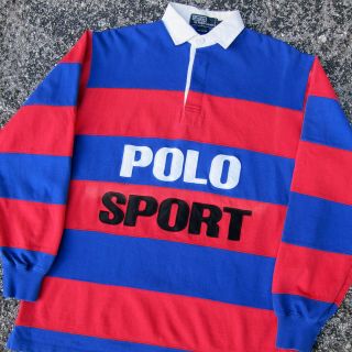 Early 90s Vtg Polo Sport Ralph lauren striped spell out rugby shirt 1992 stadium 2