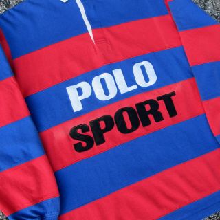 Early 90s Vtg Polo Sport Ralph lauren striped spell out rugby shirt 1992 stadium 3