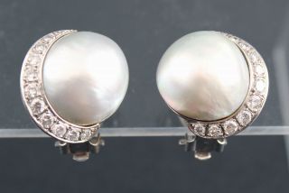 SEAMEN SCHEPP South Sea Cultured Mabe Pearl & Diamond 14kt Gold Earrings 2