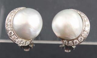 SEAMEN SCHEPP South Sea Cultured Mabe Pearl & Diamond 14kt Gold Earrings 4