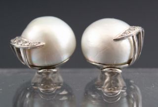 SEAMEN SCHEPP South Sea Cultured Mabe Pearl & Diamond 14kt Gold Earrings 6