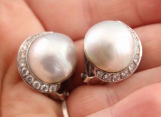 SEAMEN SCHEPP South Sea Cultured Mabe Pearl & Diamond 14kt Gold Earrings 8
