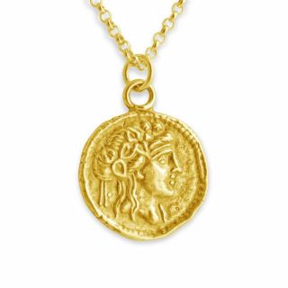 Athena Greek Goddess Ancient Coin 925 Sterling Silver 14 K Gold Plated Necklace