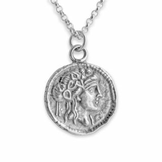 Athena Greek Goddess Ancient COIN 925 Sterling Silver 14 K Gold Plated Necklace 2
