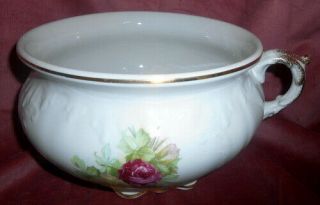 Smith Phillips Antique Semi Porcelain White Rose Motif Chamber Pot