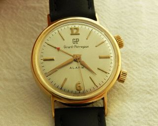 VINTAGE GIRARD PERREGAUX ALARM SILVER SUNBURST DIAL 34MM GOLD PLATED CASE 3