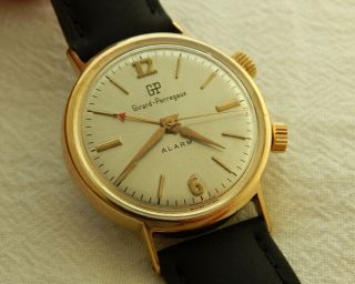 VINTAGE GIRARD PERREGAUX ALARM SILVER SUNBURST DIAL 34MM GOLD PLATED CASE 6