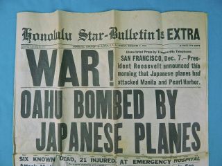 Ww2 Honolulu Star December 7 1941 Newspaper Oahu Bombed By Japanese Planes