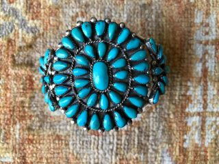 Vintage Zuni Petit Point Cluster Cuff Turquoise Sterling Silver Bracelet