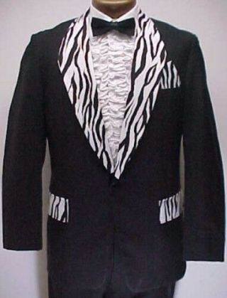 Custom Sewn Black Zebra Print Vintage Prom Tuxedo Smoking Jacket Mens Size 44xl