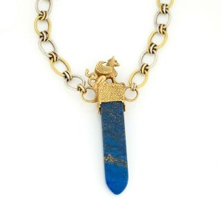 Antique Vintage Deco 18k Gold Egyptian Revival Lapis Lazuli & Sapphire Necklace 5