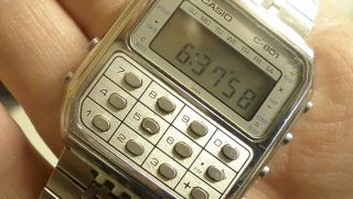 casio C801 calculator watch mens vintage 80s lcd chronograph light rare as can b 3