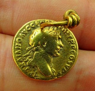 Ancient Roman Gold Plated Pendant - Aureus Fourree Trajan C.  97 - 117 Ad (m28)
