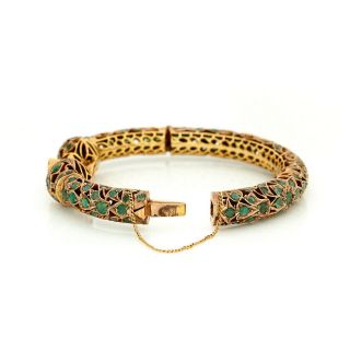 Antique Vintage Nouveau 14k Yellow Gold Mughal Wedding Emerald Bangle Bracelet 5