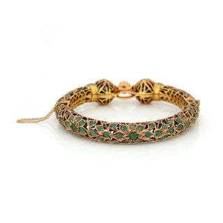 Antique Vintage Nouveau 14k Yellow Gold Mughal Wedding Emerald Bangle Bracelet 6
