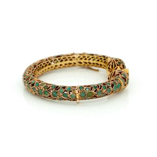 Antique Vintage Nouveau 14k Yellow Gold Mughal Wedding Emerald Bangle Bracelet 7