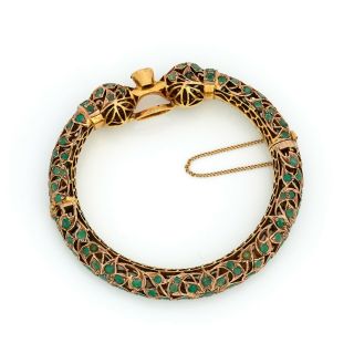 Antique Vintage Nouveau 14k Yellow Gold Mughal Wedding Emerald Bangle Bracelet 8