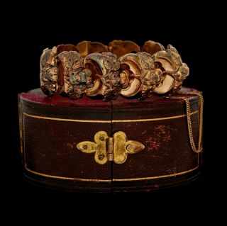 Antique Vintage Georgian 18k Rose Gold Rococo Repousse Floral Wedding Bracelet