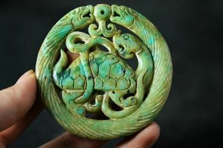 Delicate Chinese Old Jade Carved Dragon/turtle Snake Pendant J6