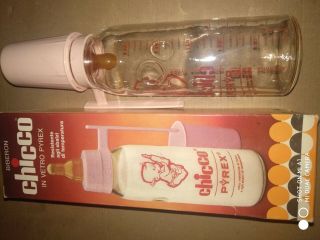 Vintage glass baby feeding bottle biberon chicco made in Italy 2