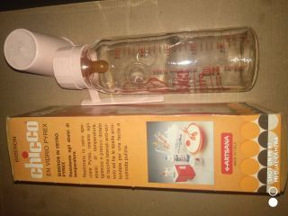 Vintage glass baby feeding bottle biberon chicco made in Italy 3