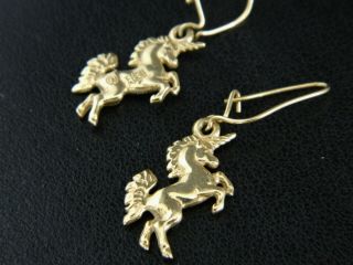 Vintage 14k James Avery Retired " Unicorn " Yellow Gold Drop Dangle Earrings