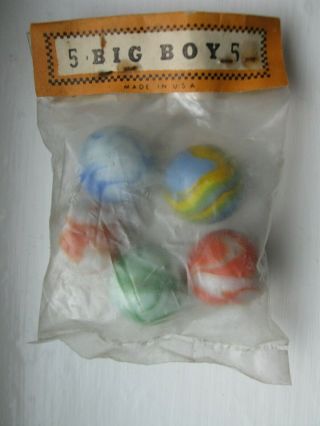 Vintage 5 Alley Agate Shooters In Marble King Big Boy Poly Bag Marbles