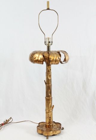Gilt Tole Metal Palm Tree Table Lamp Vintage Mid Century Hollywood Regency