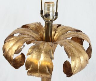 Gilt Tole Metal Palm Tree Table Lamp Vintage Mid Century Hollywood Regency 3