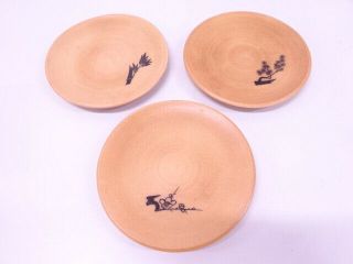 73259 Japanese Pottery Medium Plate Set Of 3 Shochikubai