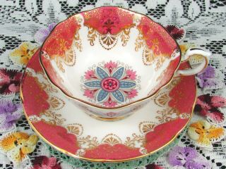 Paragon Fancy Pastel Medallion Pink Gold Swags Tea Cup And Saucer