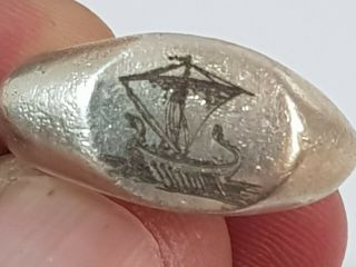 Stunning Extremely Rare Ancient Uncertain Roman Silver Ring/ship.  10.  1 Gr18 Mm