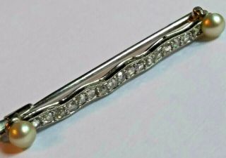 Antique Art Deco Cartier Diamond Pearl Platinum Or 18k Gold Bar Pin Brooch